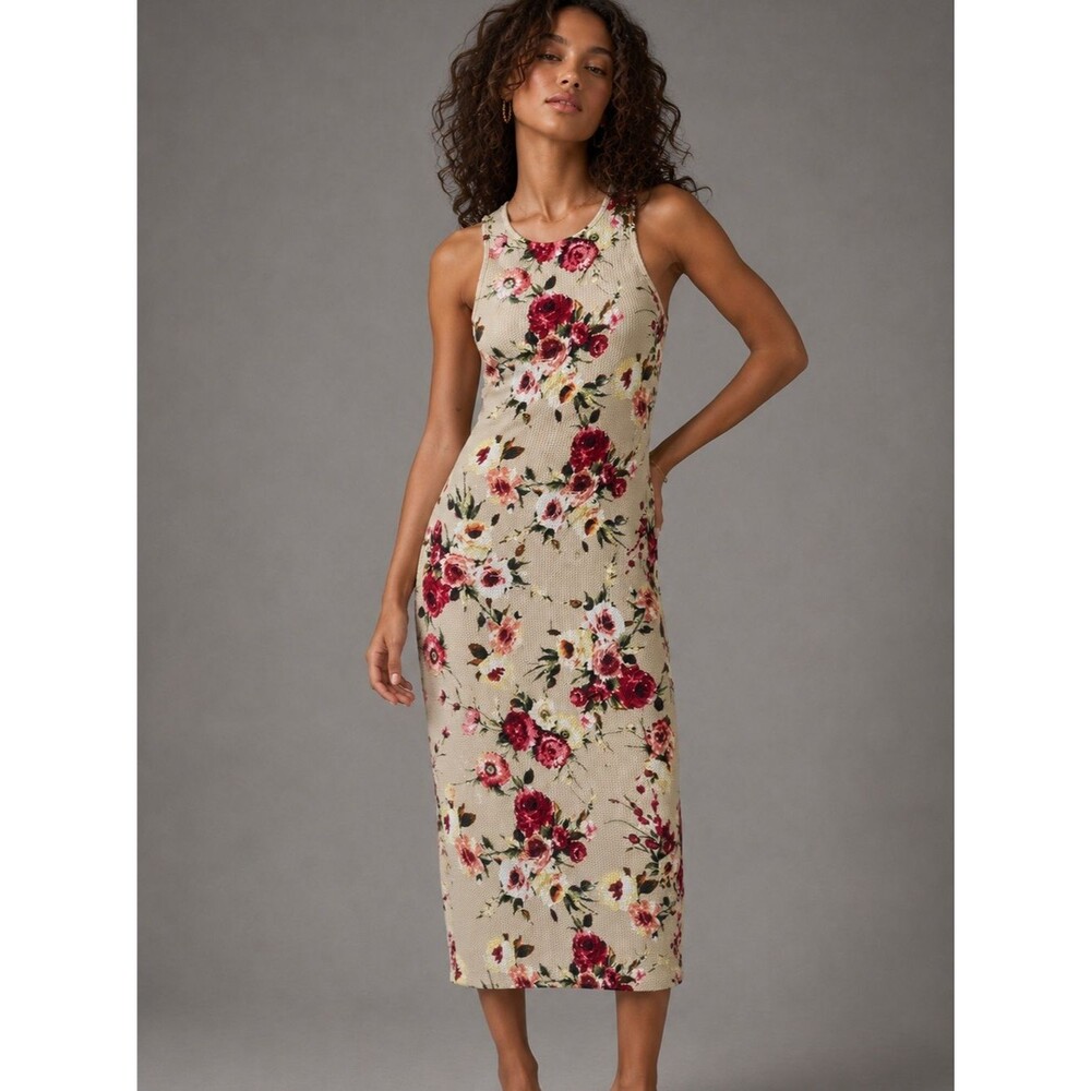 Love J Floral Sleeveless Bodycon Dress Women’s Medium Textured Stretch Midi